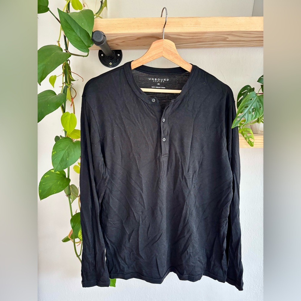 Underground Men's Classic Black Long Sleeve Wool Henley